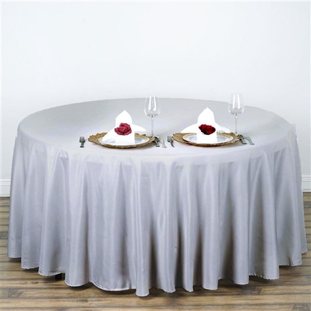108" Round Polyester Tablecloth - Silver