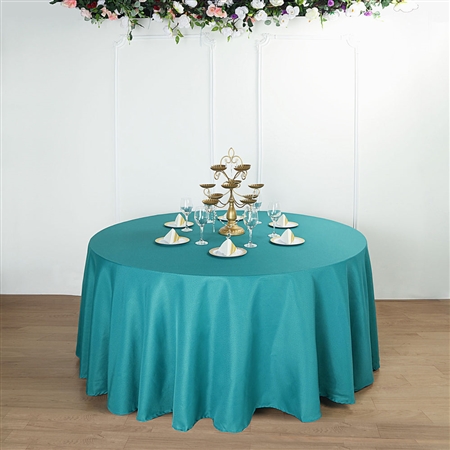 108" Round Polyester Tablecloth - Peacock Teal
