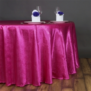Lily Embossed Satin Tablecloth 120" Round - Fushia