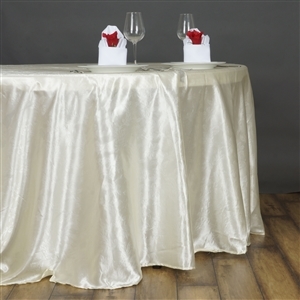 Lily Embossed Satin Tablecloth 120" Round - Ivory