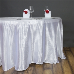 Lily Embossed Satin Tablecloth 120" Round - White