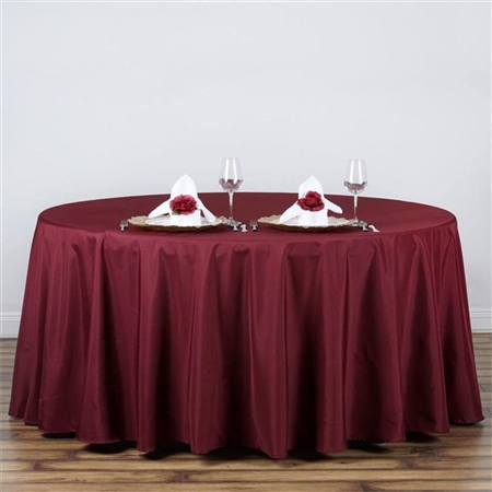 120" Round Polyester Tablecloth - Burgundy