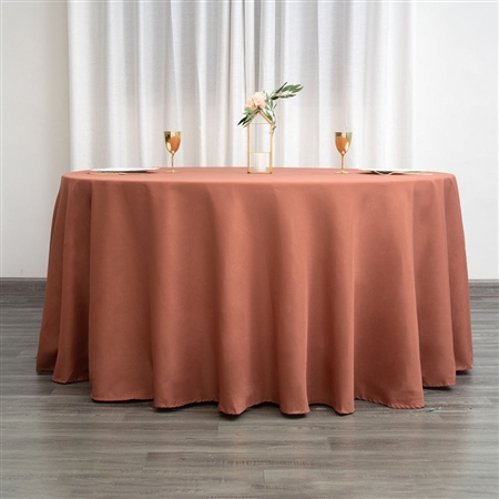 120" Round Polyester Tablecloth - Burnt Orange/Terracotta