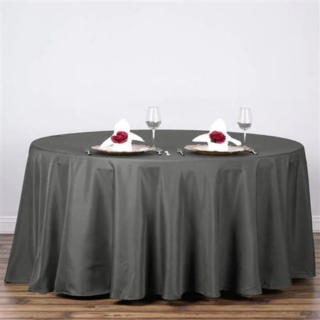 132" Round Polyester Tablecloth - Charcoal Gray