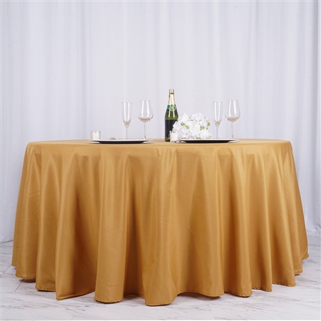 132" Round Polyester Tablecloth - Gold