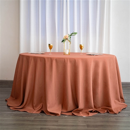 132" Round Polyester Tablecloth - Burnt Orange/Terracotta