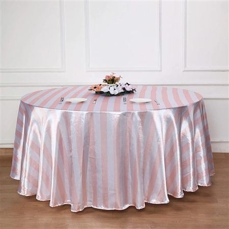 120" Stripe Satin Seamless Round Tablecloth - Blush/Rose Gold & White