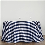 120" Stripe Satin Seamless Round Tablecloth - Navy & White