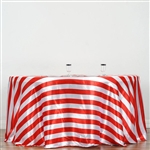 120" Stripe Satin Seamless Round Tablecloth - Red & White