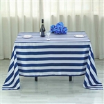 60"x102" Stripe Satin Seamless Rectangle Tablecloth - Navy & White