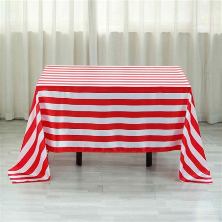 60"x102" Stripe Satin Seamless Rectangle Tablecloth - Red & White