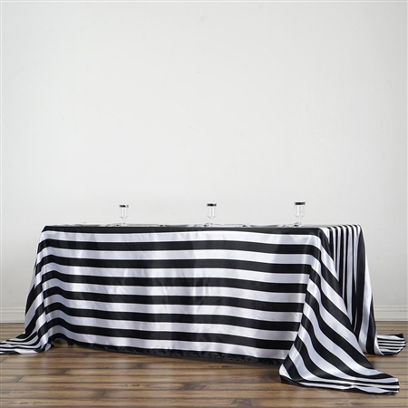 90"x132" Stripe Satin Seamless Rectangle Tablecloth - Black & White