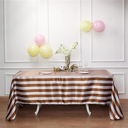 90"x132" Stripe Satin Seamless Rectangle Tablecloth - Gold & White
