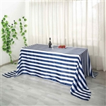 90"x132" Stripe Satin Seamless Rectangle Tablecloth - Navy & White
