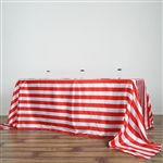 90"x132" Stripe Satin Seamless Rectangle Tablecloth - Red & White
