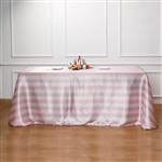90"x156" Stripe Satin Seamless Rectangle Tablecloth - Blush/Rose Gold & White