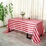 90"x156" Stripe Satin Seamless Rectangle Tablecloth - Red & White