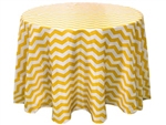 120" Round Jazzed Up Chevron Tablecloths - White / Champagne