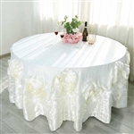 132" Ivory Large Rosette Round Lamour Satin Tablecloth