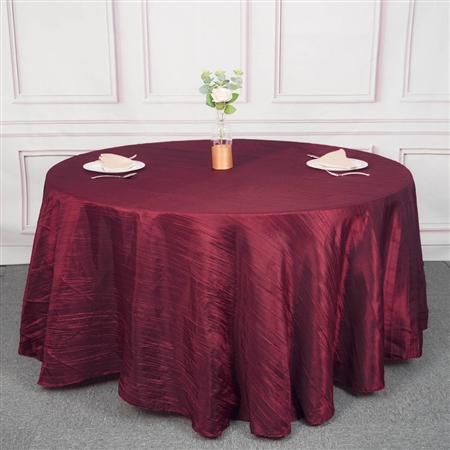 120" Burgundy Round Accordion Crinkle Taffeta Tablecloth