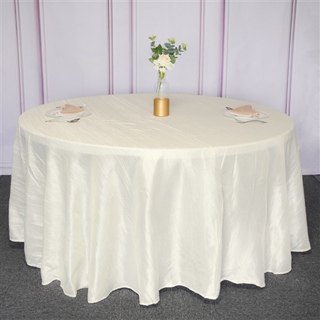 120" Ivory Round Accordion Crinkle Taffeta Tablecloth