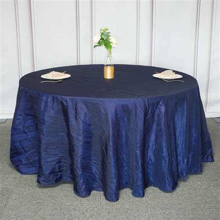 120" Navy Blue Round Accordion Crinkle Taffeta Tablecloth