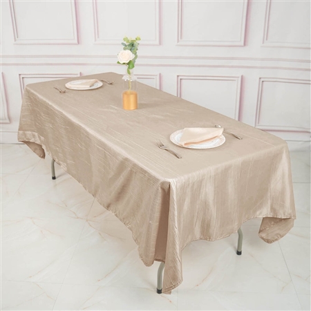 60" x 102" Beige Accordion Crinkle Taffeta Rectangular Tablecloth