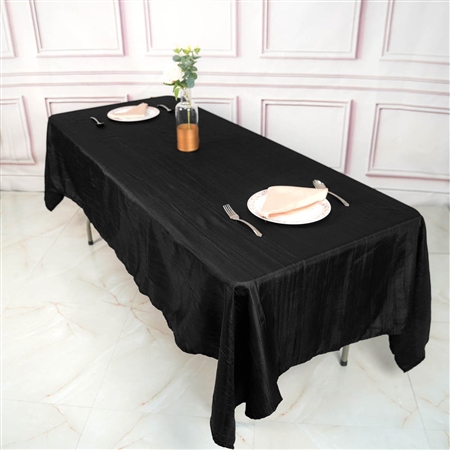 60" x 102" Black Accordion Crinkle Taffeta Rectangular Tablecloth