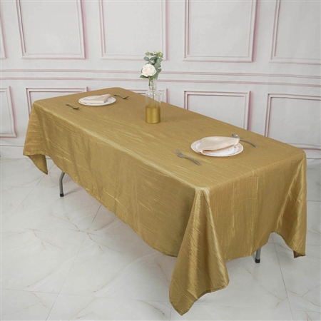 60" x 102" Gold Accordion Crinkle Taffeta Rectangular Tablecloth