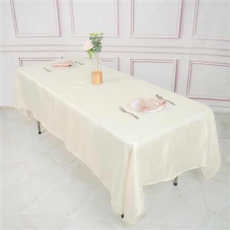 60" x 102" Ivory Accordion Crinkle Taffeta Rectangular Tablecloth