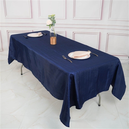 60" x 102" Navy Blue Accordion Crinkle Taffeta Rectangular Tablecloth