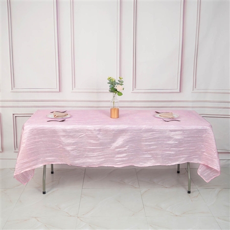 60" x 102" Pink Accordion Crinkle Taffeta Rectangular Tablecloth