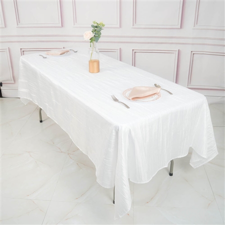60" x 102" White Accordion Crinkle Taffeta Rectangular Tablecloth