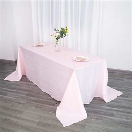 90" x 132" Blush/Rose Gold Accordion Crinkle Taffeta Rectangular Tablecloth