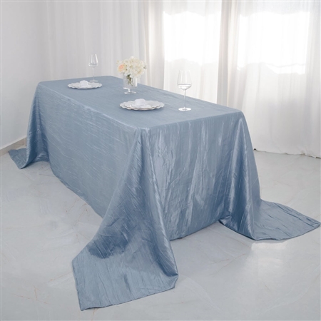 90" x 132" Dusty Blue Accordion Crinkle Taffeta Rectangular Tablecloth