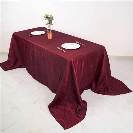 90" x 132" Burgundy Accordion Crinkle Taffeta Rectangular Tablecloth