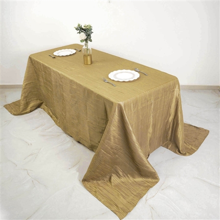 90" x 132" Gold Accordion Crinkle Taffeta Rectangular Tablecloth