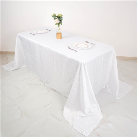 90" x 156" White Accordion Crinkle Taffeta Rectangular Tablecloth