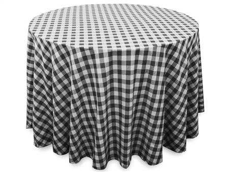 Perfect Picnic Inspired Black/White Checkered 108" Round Polyester Tablecloths