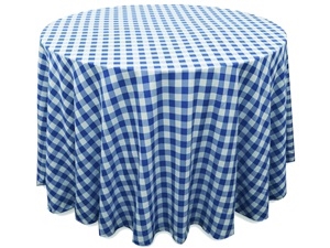 Perfect Picnic Inspired Blue/White Checkered 108" Round Polyester Tablecloths