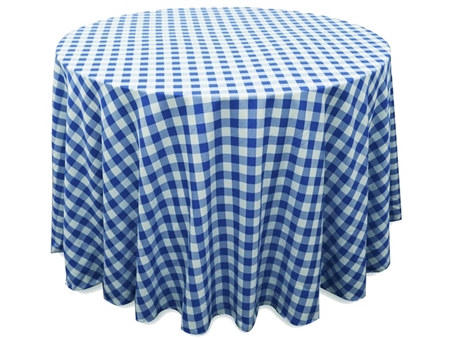 Perfect Picnic Inspired Blue/White Checkered 70" Round Polyester Tablecloths