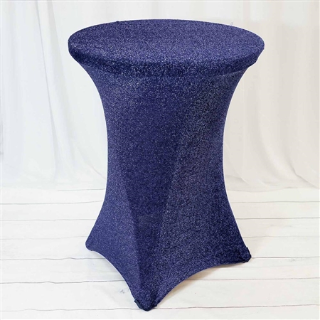 Navy Blue Metallic Shiny Glittered Spandex Cocktail Table Cover