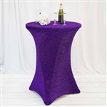 Purple Metallic Shiny Glittered Spandex Cocktail Table Cover