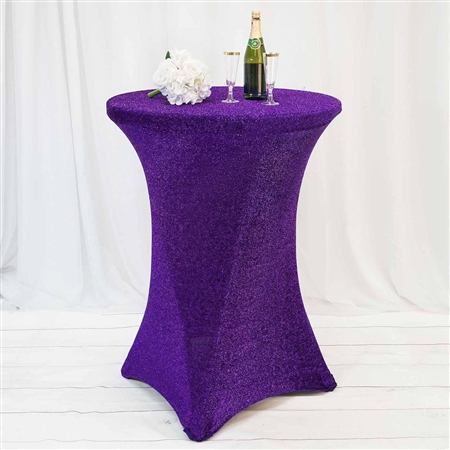 Purple Metallic Shiny Glittered Spandex Cocktail Table Cover
