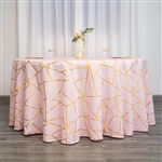120" Blush/Rose Gold Round Polyester Tablecloth With Gold Foil Geometric Pattern