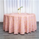 120" Dusty Rose Round Polyester Tablecloth With Gold Foil Geometric Pattern