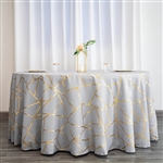 120" Silver Round Polyester Tablecloth With Gold Foil Geometric Pattern