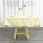 54" Beige Polyester Square Tablecloth With Gold Foil Geometric Pattern