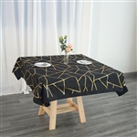 54" Black Polyester Square Tablecloth With Gold Foil Geometric Pattern