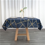 54" Navy Blue Polyester Square Tablecloth With Gold Foil Geometric Pattern